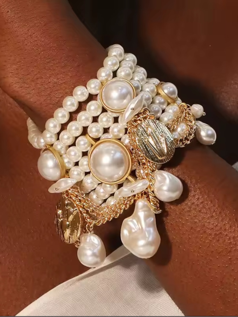Baroque Pearl Couture Bracelet with Gold Charms